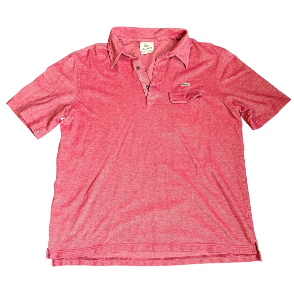 Lacoste Mens Short Sleeve Pique Polo Shirt Red Heather Size 4 Medium Pocket Logo